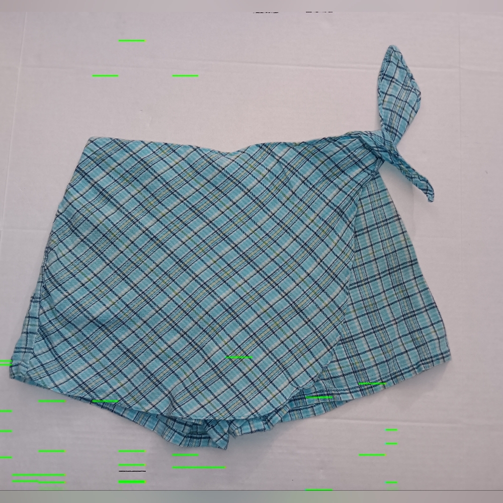 Blue Green Plaid Skort with Tie Detail At Waist Size 7/8
